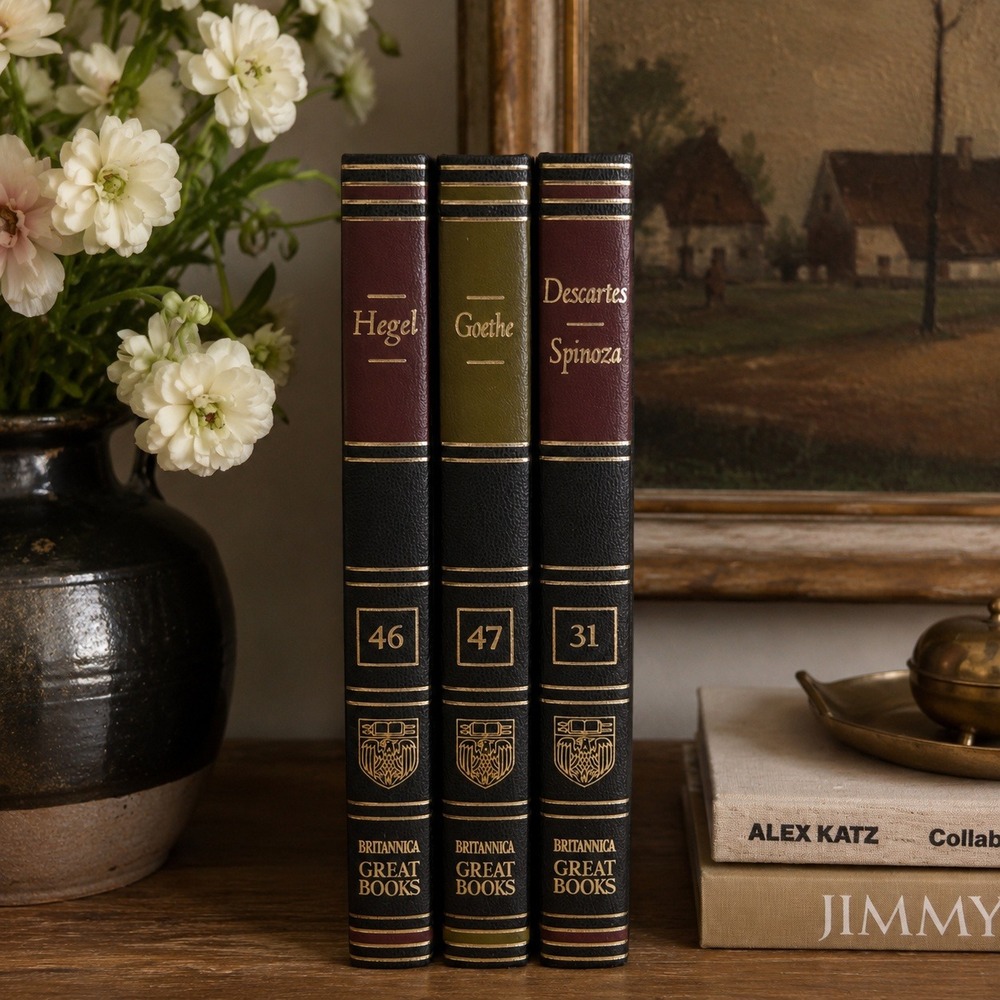 Vintage Book Set Green Brown Gold Decorative Shelf Decor Hegel Goethe Descartes